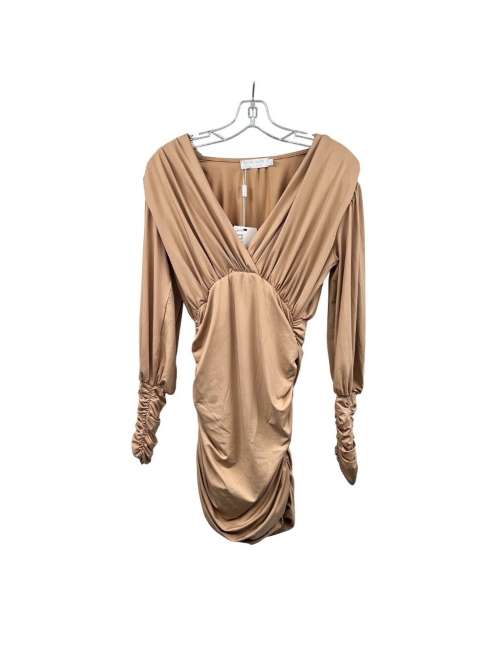 Muy Muy Womens Mini Bodycon Dress Ruched Long Sleeve Medium New Shoulder Pads